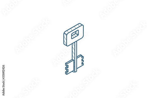 key isometric icon. 3d line art technical drawing. Editable stroke vector