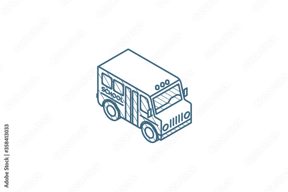school bus isometric icon. 3d line art technical drawing. Editable stroke vector school bus isometric icon. 3d line art technical drawing. Editable stroke vector