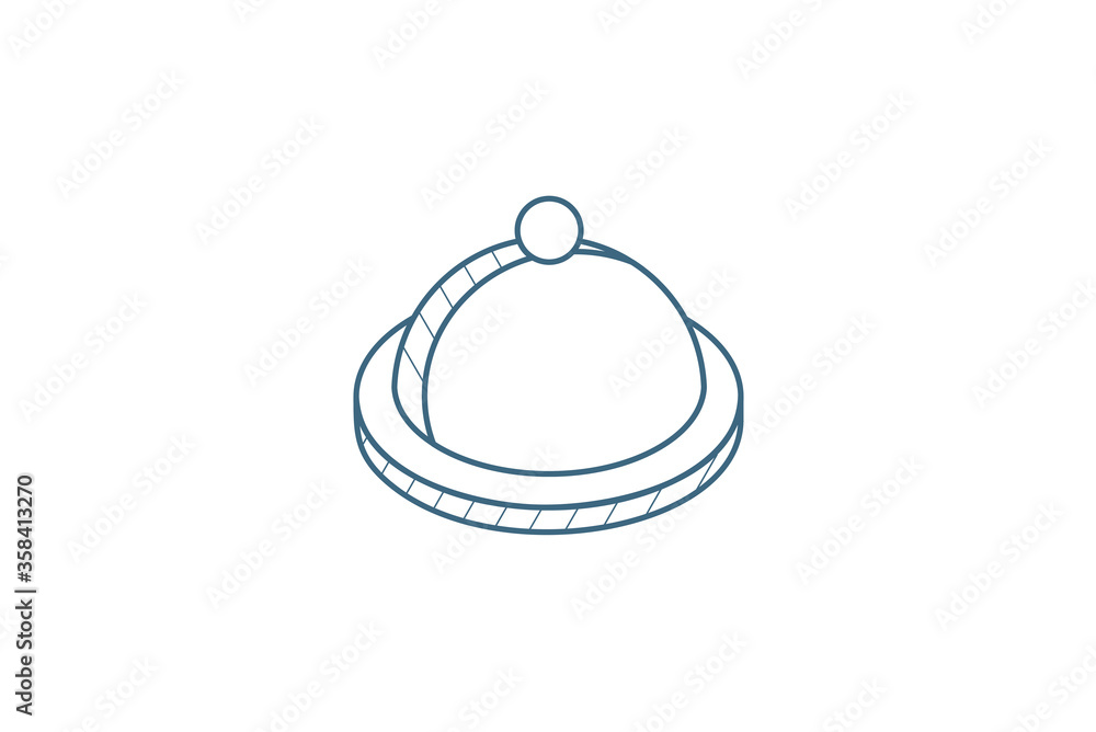 Dish with lid isometric icon. 3d line art technical drawing. Editable stroke vector Dish with lid isometric icon. 3d line art technical drawing. Editable stroke vector