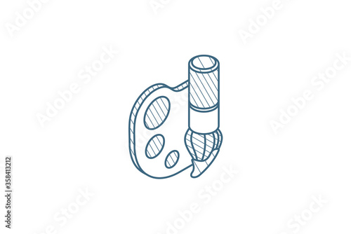 palette and brush isometric icon. 3d line art technical drawing. Editable stroke vector