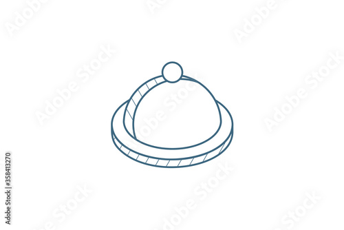Dish with lid isometric icon. 3d line art technical drawing. Editable stroke vector