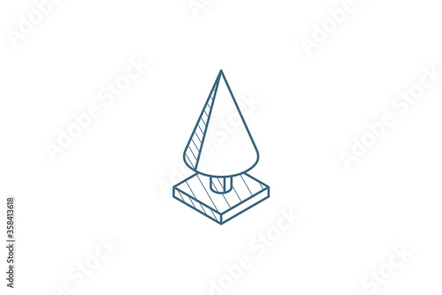 spruce tree isometric icon. 3d line art technical drawing. Editable stroke vector