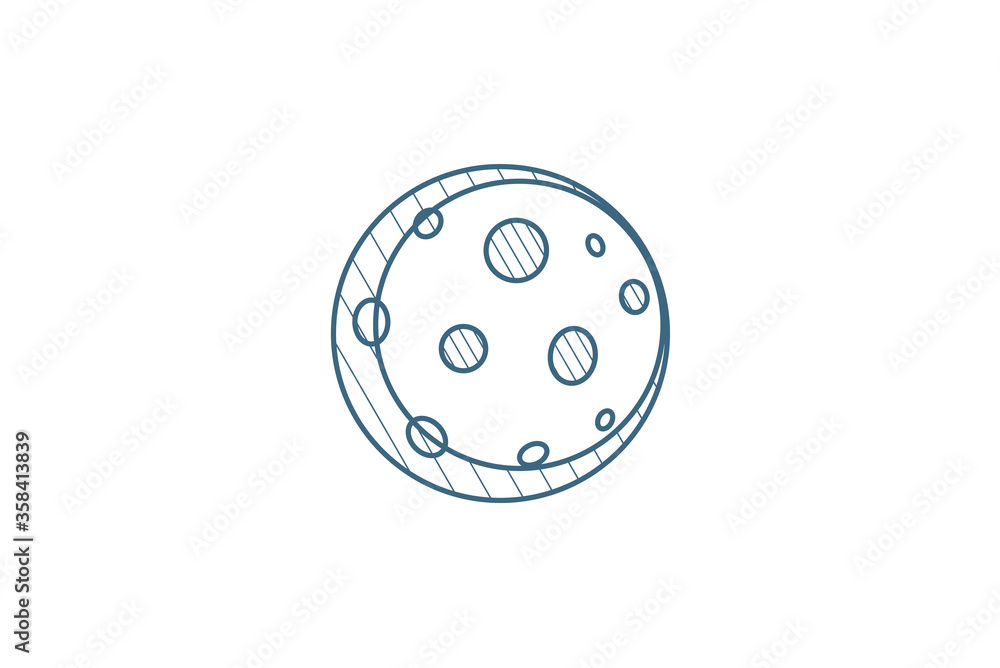 Full Moon, satellite isometric icon. 3d line art technical drawing. Editable stroke vector Full Moon, satellite isometric icon. 3d line art technical drawing. Editable stroke vector