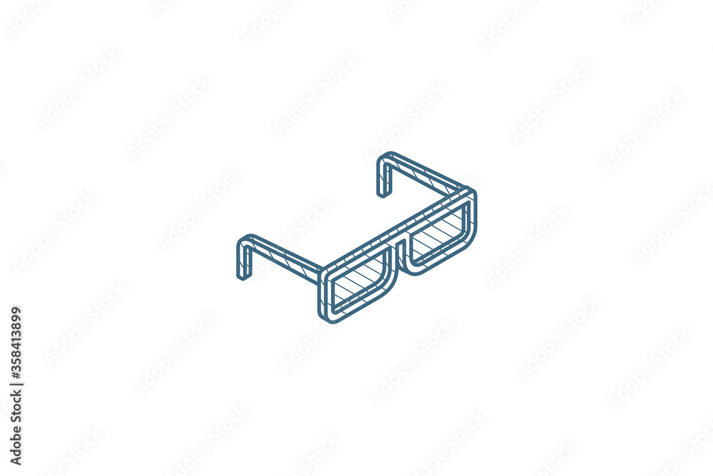 Sun glasses isometric icon. 3d line art technical drawing. Editable stroke vector Sun glasses isometric icon. 3d line art technical drawing. Editable stroke vector