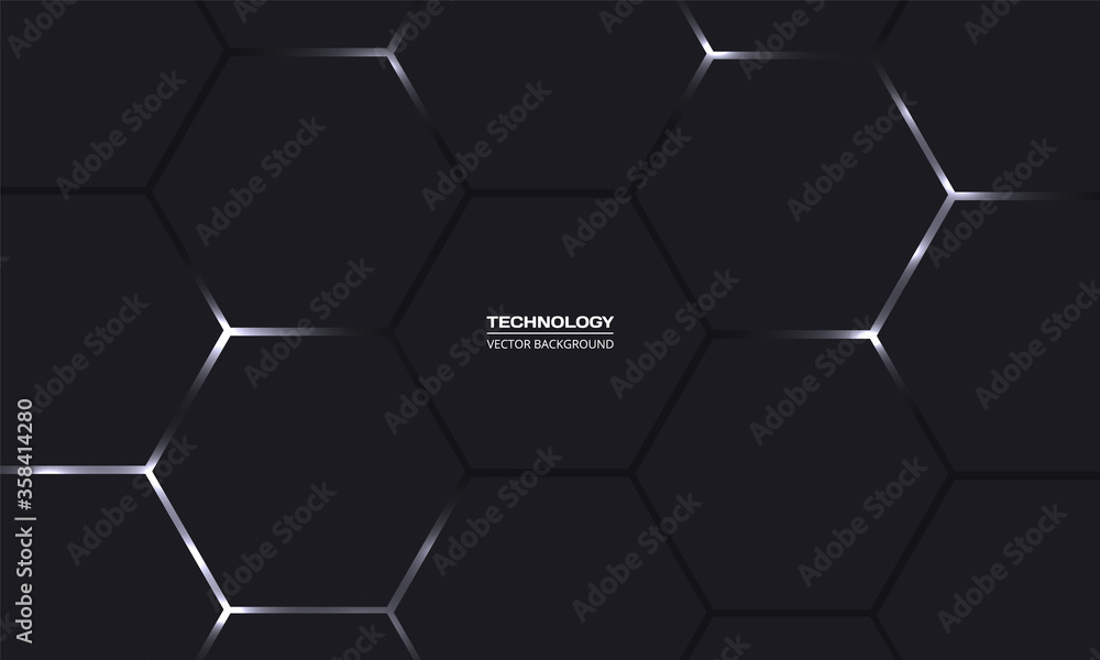 Hexagonal dark vector abstract background. White bright flashes under ...
