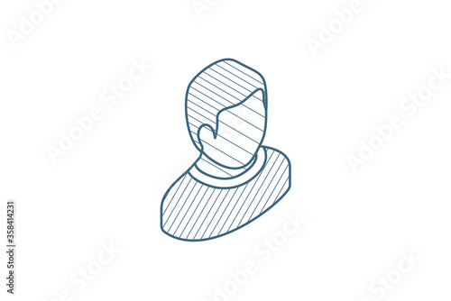 Avatar, black man isometric icon. 3d line art technical drawing. Editable stroke vector