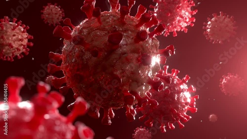 Closeup COVID-19 Coronavirus floating viral particle animation, 3d rendering