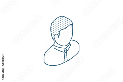 office worker isometric icon. 3d line art technical drawing. Editable stroke vector
