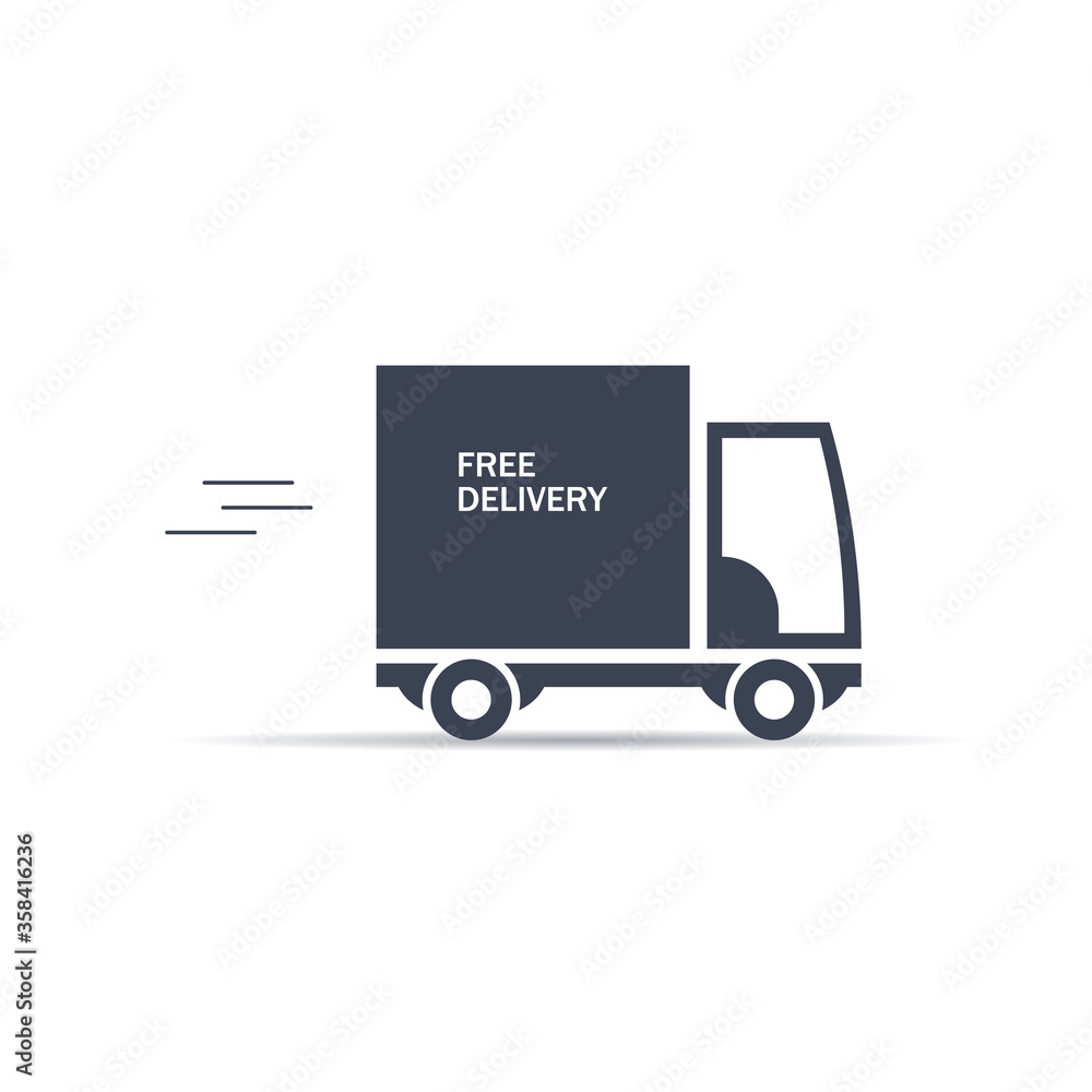 Truck with the inscription Free delivery. vector symbol blue on white background Truck with the inscription Free delivery. vector symbol blue on white background