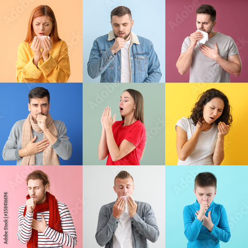 Ill people on color background