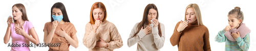 Coughing people on white ba...