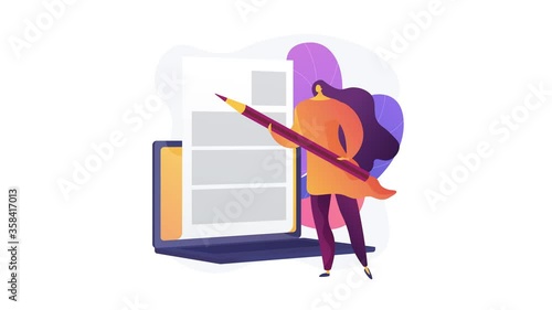 Commercial journalism, copywriting service, content generation, professional freelance writer, writing article, corporate text abstract concept motion graphics. 4K seamless loop animation footage.