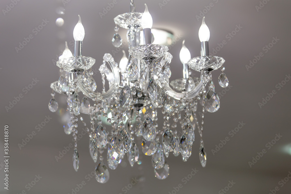 Large crystal chandelier close-up Large crystal chandelier close-up