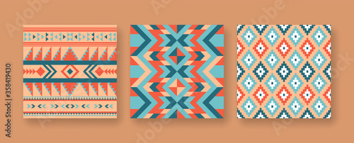 Fotografie, Obraz Abstract native american seamless pattern set