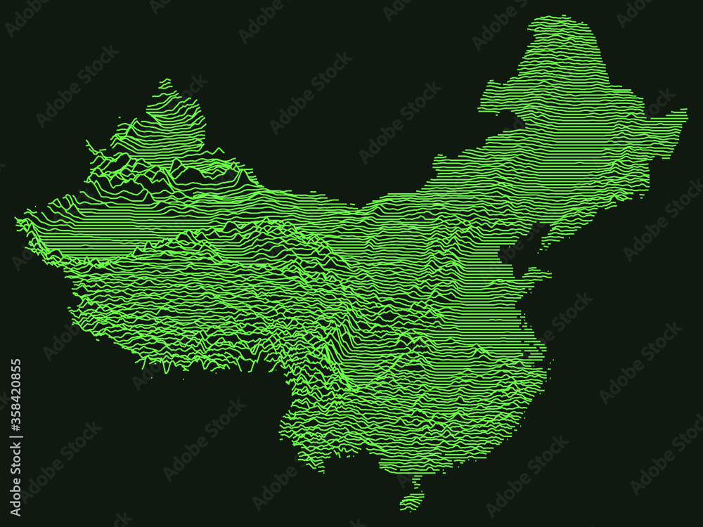 Tactical Military Emerald 3D Topography Map of Asian Country of China