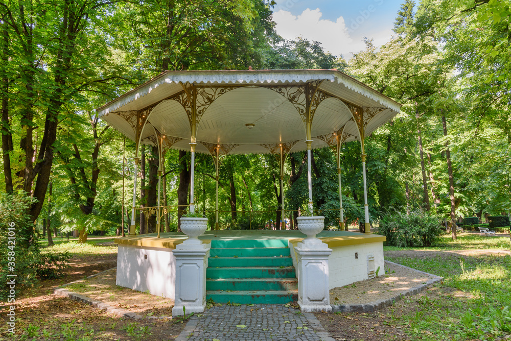 Vrsac, Serbia - June 04, 2020: The pedestrian zone in Vrsac, Serbia. Centuries old meeting place of the townsfolk. 
