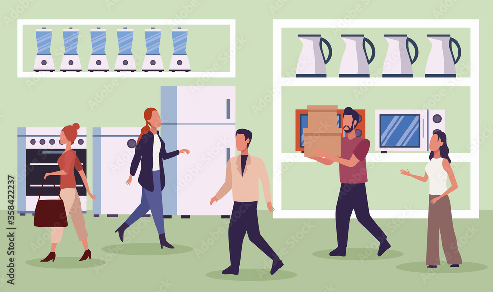 Obraz premium group of people in appliance store in shopping day