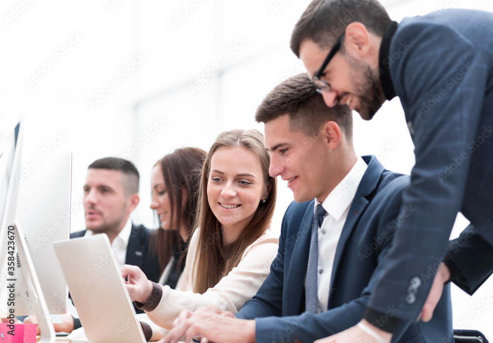 group of employees discussing new ideas together group of employees discussing new ideas together