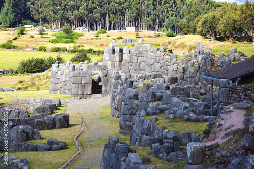 Walls in Sacsayhuaman an ancient  citadel above the city of Cusco, Peru photo