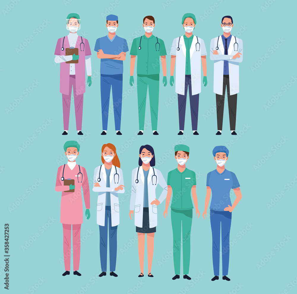 group of medical staff healthcare workers characters