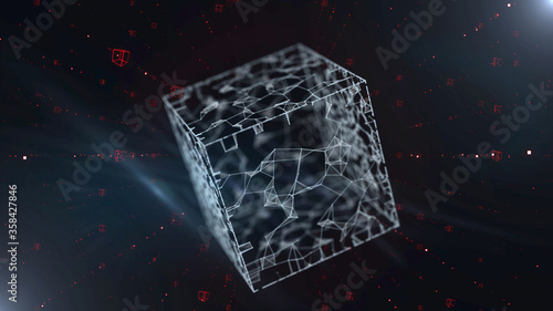 Obraz na plátne 3d render cubic tunnel with large translucent cube floating inside