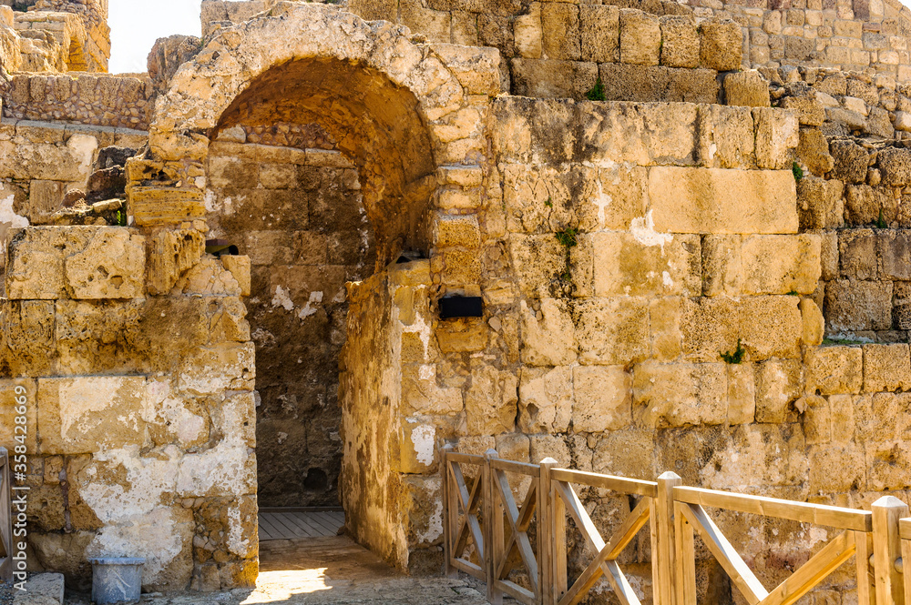 It's Ruins in Caesarea Maritima, a national park on the Israeli coastline, near the town of Caesarea.