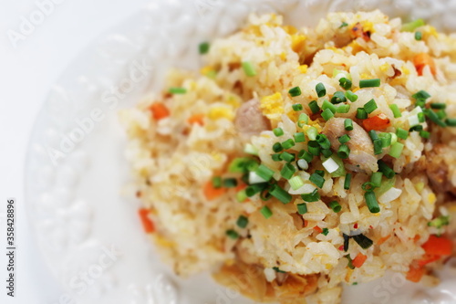 Korean food, kimchi and chicken fried rice