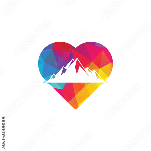 Creative mountain and love logo design. Snow mountain illustrations design.	