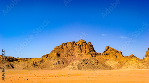 It's Wadi Rum, The Valley of the Moon, a valley cut into the sandstone and granite rock in southern Jordan.