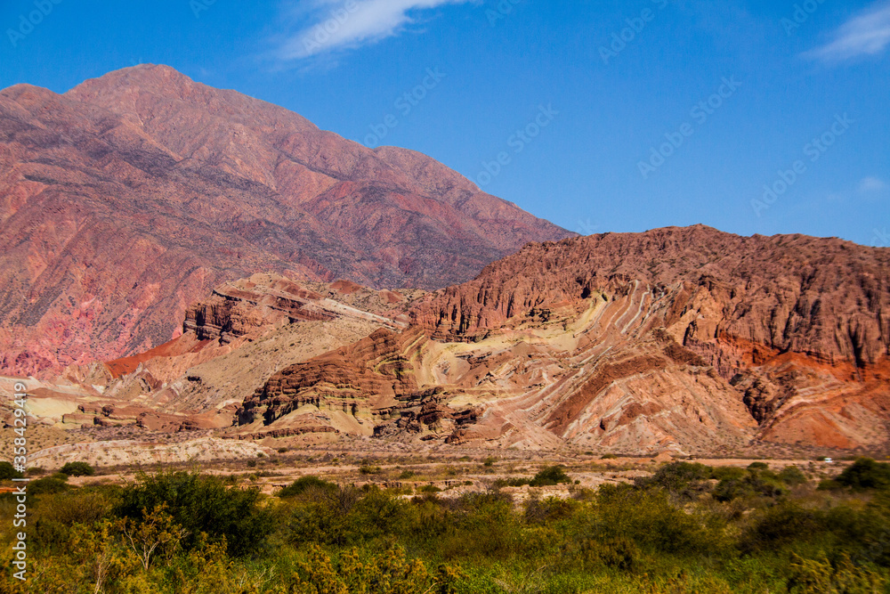Different shapes and colors in the mountains due to erosion by the wind and the elements.