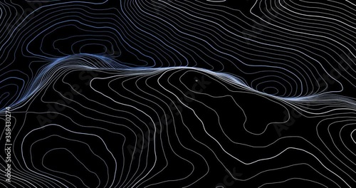 Looping topographic visualization of valley: monochromatic tinted contour line display.
