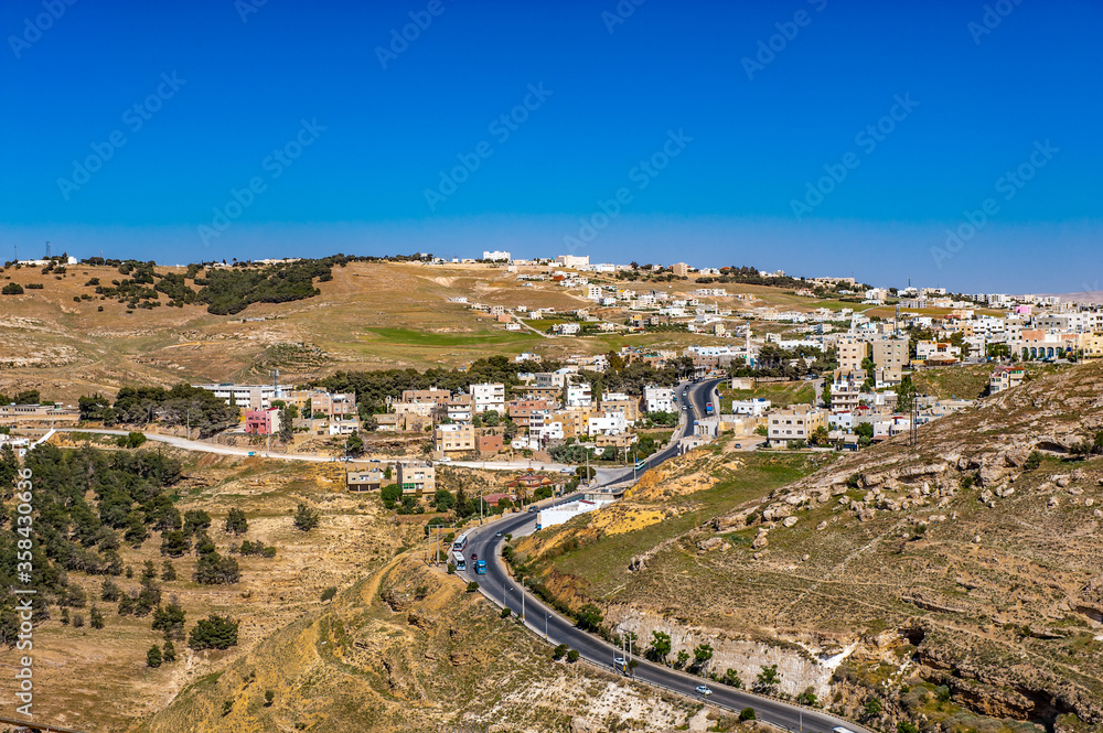 It's Al Karak (Kerak), view from the Kerak Castle, Jordan
