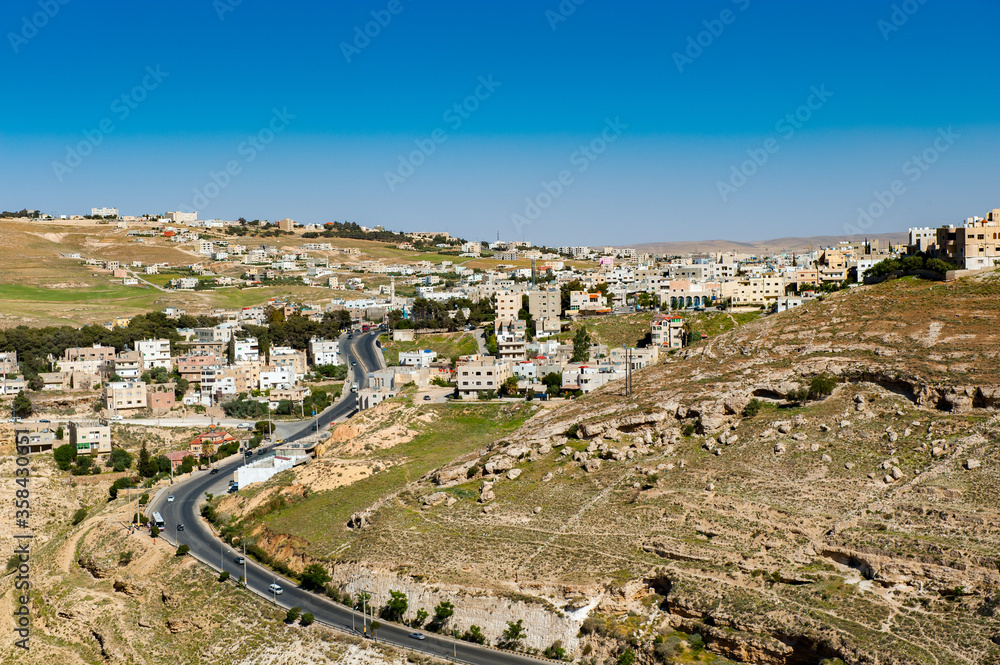 It's Al Karak (Kerak), view from the Kerak Castle, Jordan
