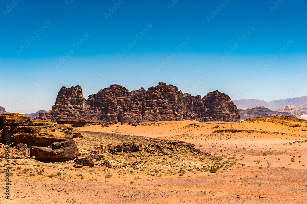 It's Nature and rocks of Wadi Rum (Valley of the Moon), Jordan. UNESCO World Heritage