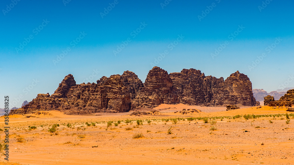 It's Landscape of the desert of Wadi Rum, The Valley of the Moon, southern Jordan.