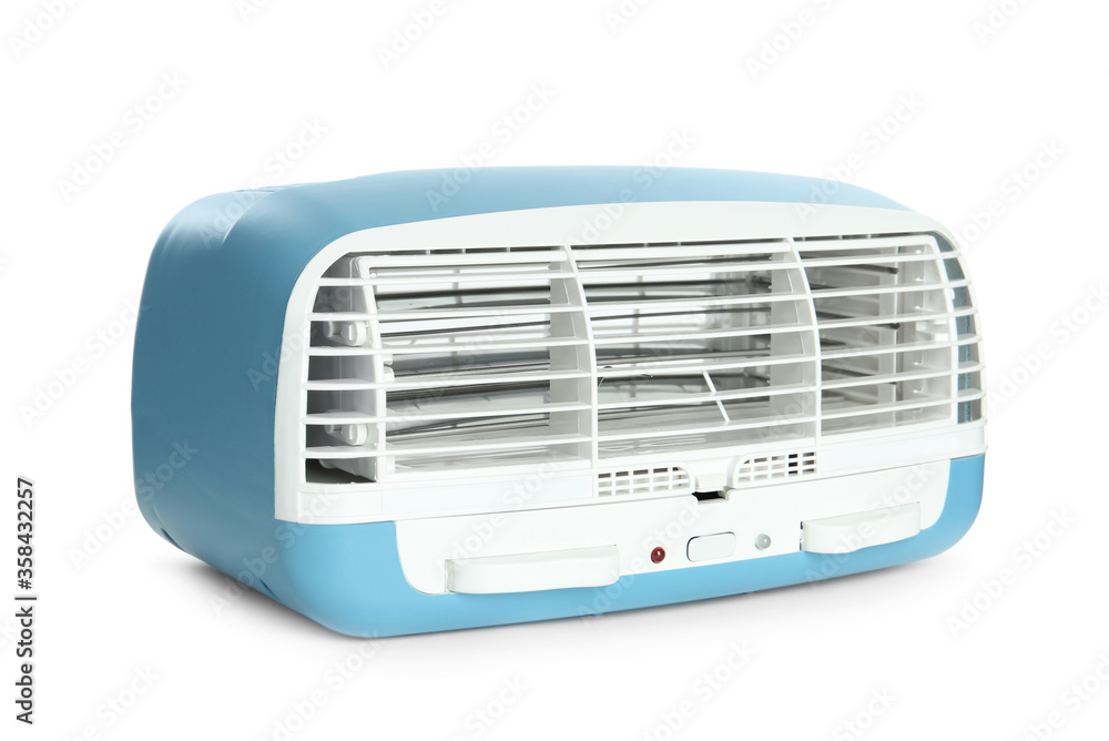 Stylish ionic air purifier isolated on white. Modern interior element Stylish ionic air purifier isolated on white. Modern interior element