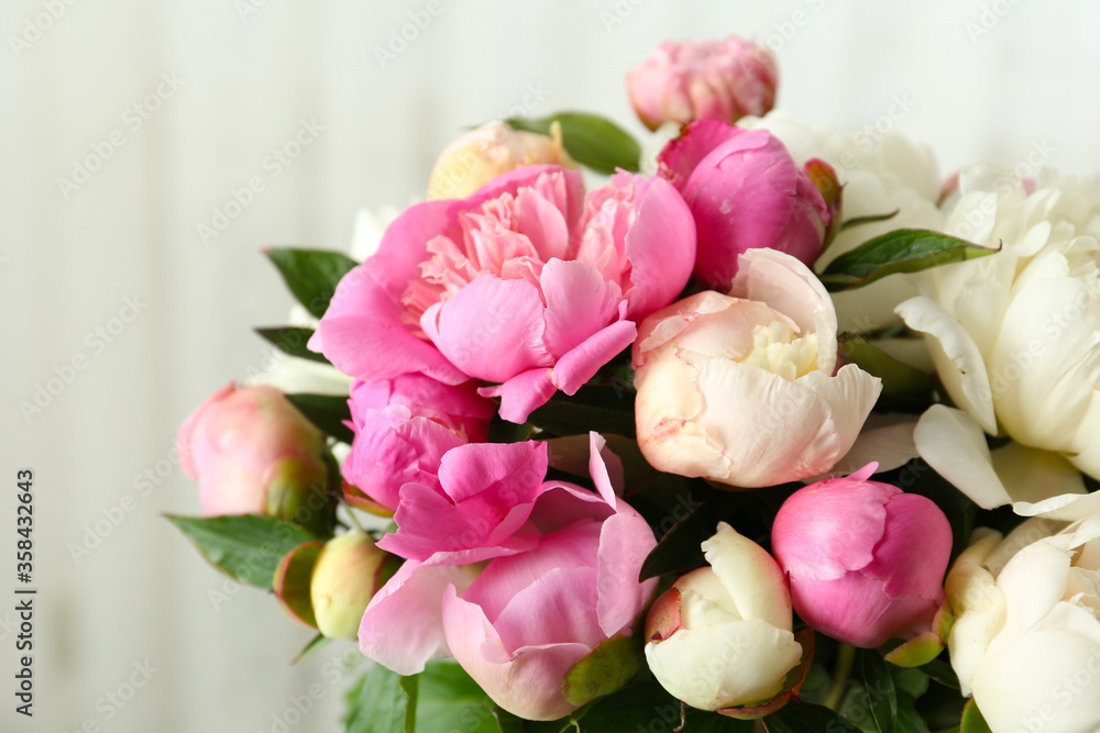 Bouquet of beautiful fresh peonies indoors, closeup Bouquet of beautiful fresh peonies indoors, closeup
