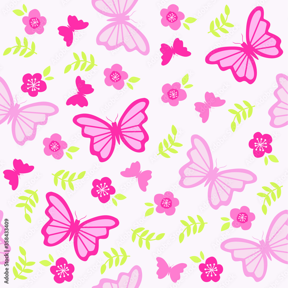 seamless pattern pink butterfly with beautiful flowerl background seamless pattern pink butterfly with beautiful flowerl background