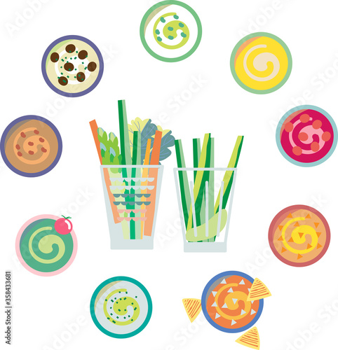 スティック野菜とディップ　イラスト　セット
