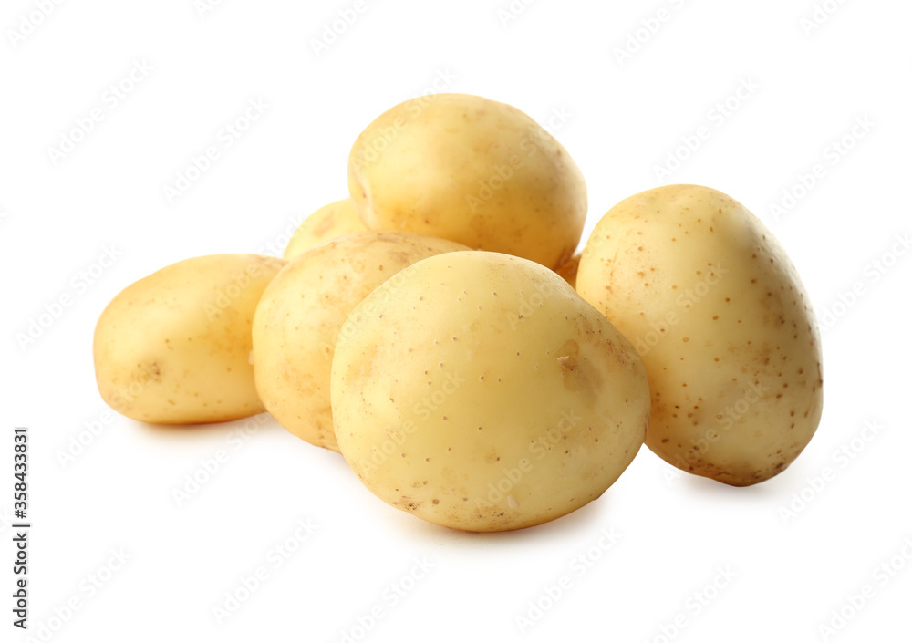Fresh raw organic potatoes on white background Fresh raw organic potatoes on white background