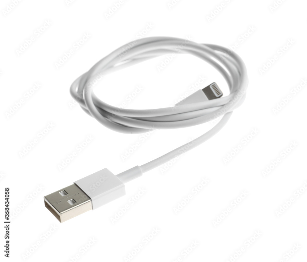 USB charge cable isolated on white. Modern technology USB charge cable isolated on white. Modern technology