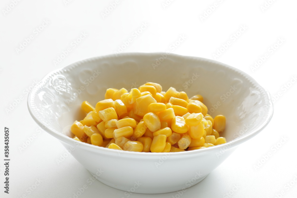 Prepared sweet corn in bowl with copy space Prepared sweet corn in bowl with copy space