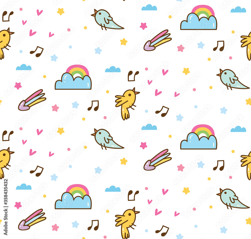birds sing in the sky kawaii pattern birds sing in the sky kawaii pattern