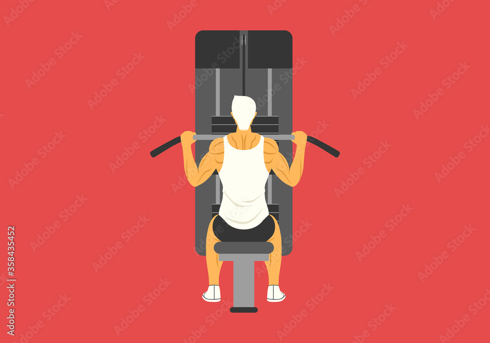 young man doing lat pull down machine young man doing lat pull down machine