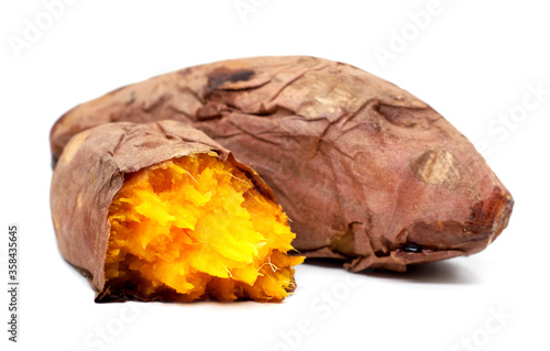 roasted sweet potatoes on a white background photo