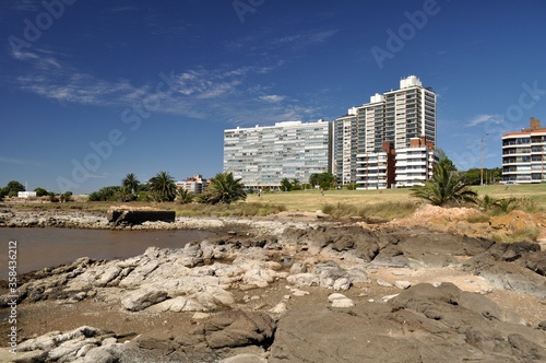 Montevideo beach and skyline on a sunny day