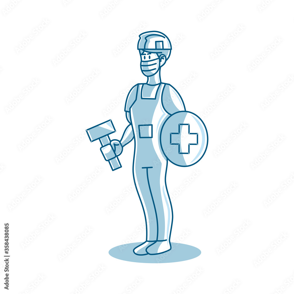 worker man construction wearing medical mask vector Design worker man construction wearing medical mask vector Design