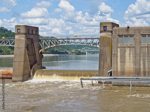 close up of dam and locks on the Kanawha River near Winfield WV USA photo