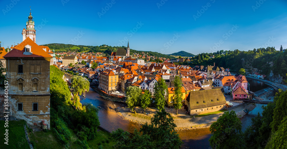 Panorama of the historical part of(Cesky Krumlov),  Sunny summer day,  Czech Republic