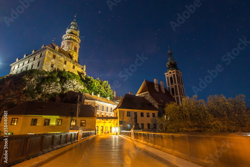 Old Town at night of Cesky Krumlov, Czech Republic